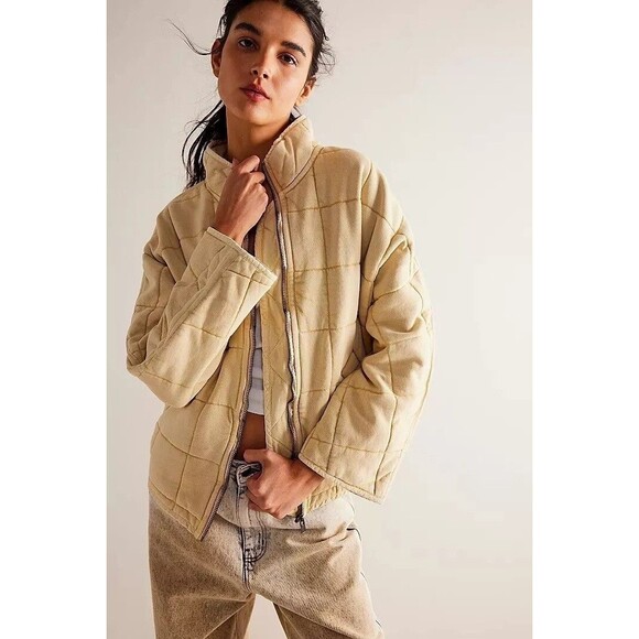 Free People Dolman Quilted Knit Jacket Top Oversized Zip-up Slouchy L NWD 275840